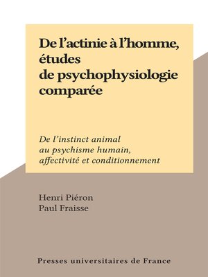cover image of De l'actinie à l'homme, études de psychophysiologie comparée
